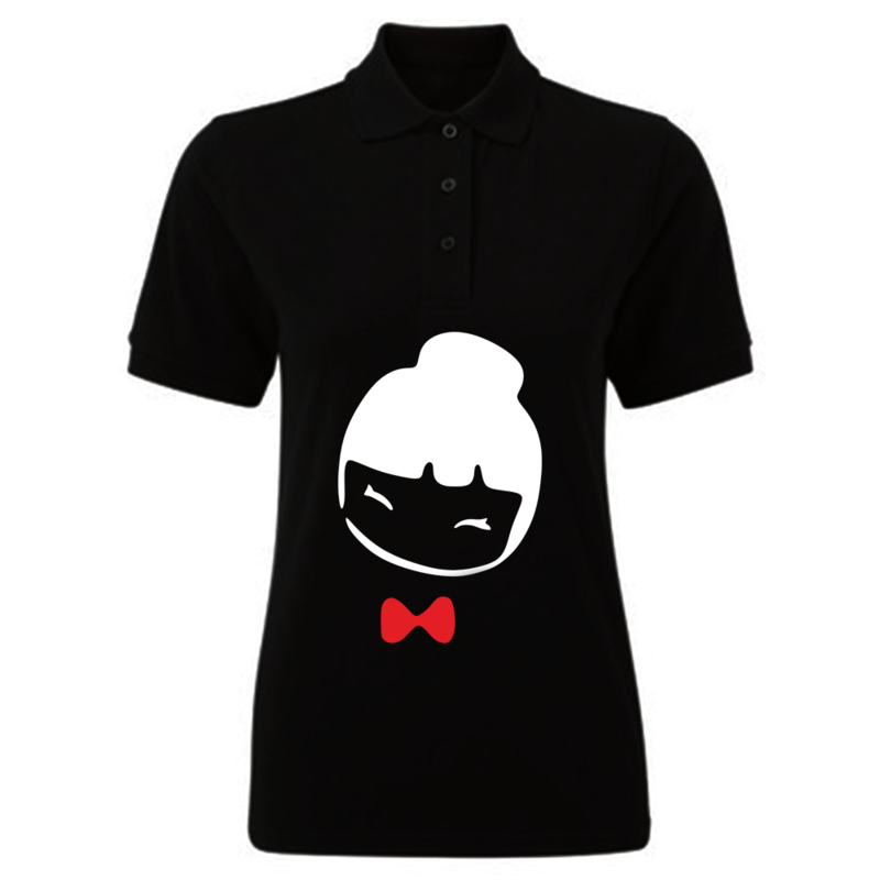 BYFT (Black) Printed Cotton T-shirt (Chinese Doll) Personalized Polo Neck T-shirt For Women (Large)-Set of 1 pc-220 GSM