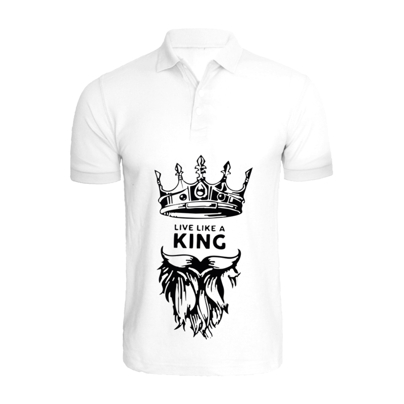 BYFT (White) Printed Cotton T-shirt (Live Like A King) Personalized Polo Neck T-shirt For Men (XL)-Set of 1 pc-220 GSM