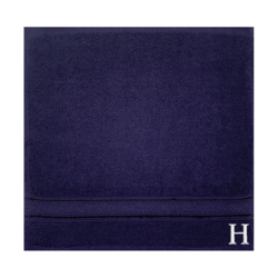 BYFT Daffodil (Navy Blue) Monogrammed Face Towel (30 x 30 Cm-Set of 6) 100% Cotton, Absorbent and Quick dry, High Quality Bath Linen-500 Gsm White Thread Letter "H"