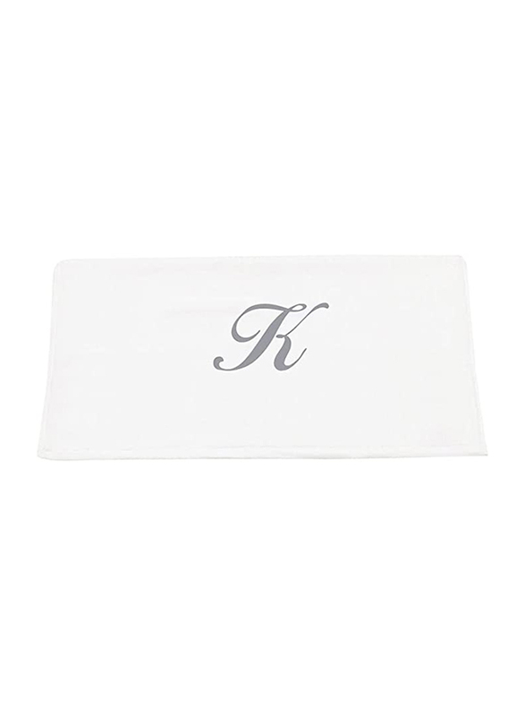 BYFT 100% Cotton Embroidered Letter K Hand Towel, 50 x 80cm, White/Silver