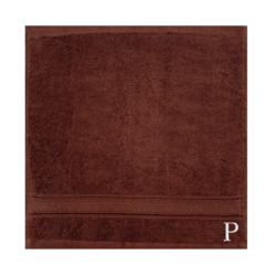 BYFT Daffodil (Brown) Monogrammed Face Towel (30 x 30 Cm-Set of 6) 100% Cotton, Absorbent and Quick dry, High Quality Bath Linen-500 Gsm White Thread Letter "P"