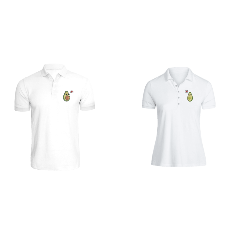 

BYFT (White) Couple Embroidered Cotton T-shirt (Avocado Couple) Personalized Polo Neck T-shirt (Medium)-Set of 2 pcs-220 GSM