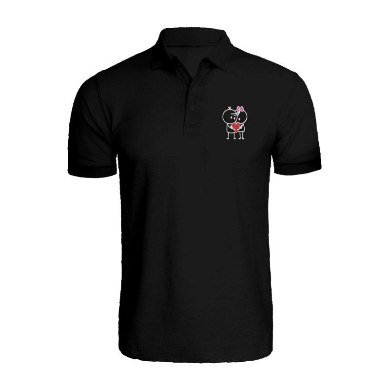 BYFT (Black) Embroidered Cotton T-shirt (Him & Her with Heart ) Personalized Polo Neck T-shirt For Men (2XL)-Set of 1 pc-220 GSM