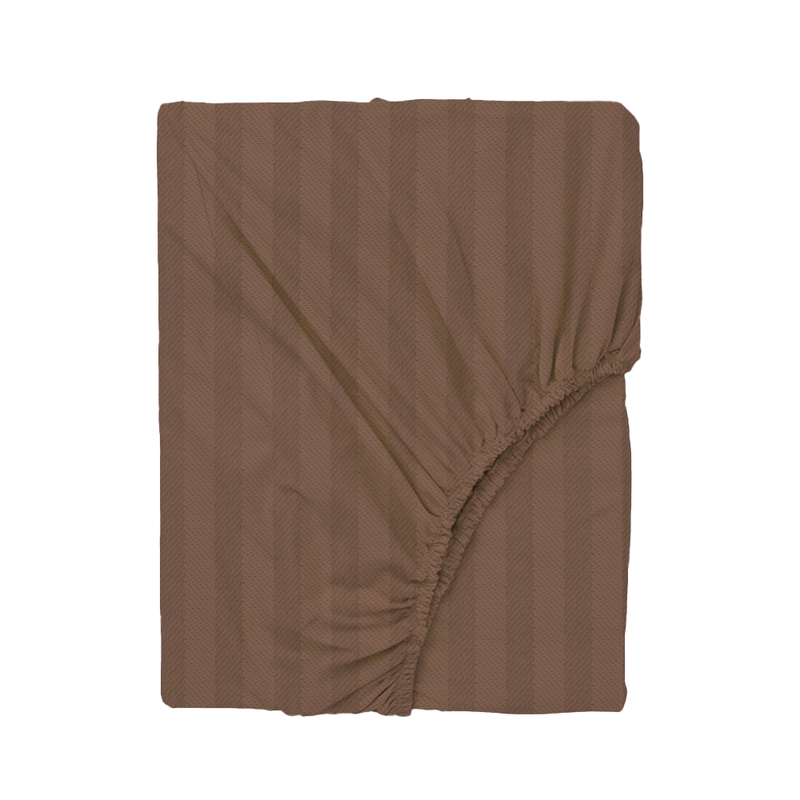 BYFT Tulip (Dark Brown) King Size Fitted Sheet and pillowcase Set with 1 cm Satin Stripe (Set of 2 Pcs) 100% Cotton Percale Soft and Luxurious Hotel Quality Bed linen -300 TC