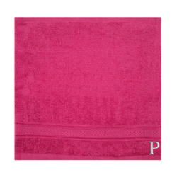 BYFT Daffodil (Fuchsia Pink) Monogrammed Face Towel (30 x 30 Cm-Set of 6) 100% Cotton, Absorbent and Quick dry, High Quality Bath Linen-500 Gsm White Thread Letter "P"