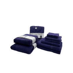 Daffodil(Navy Blue)100% Cotton Premium Bath Linen Set(2 Face,2 Hand,2 Adult & 1 Kids Bath Towels with 2 Adult & 1,6yr Kids Bathrobe)Super Soft,Quick Dry & Highly Absorbent Family Pack of 10Pc