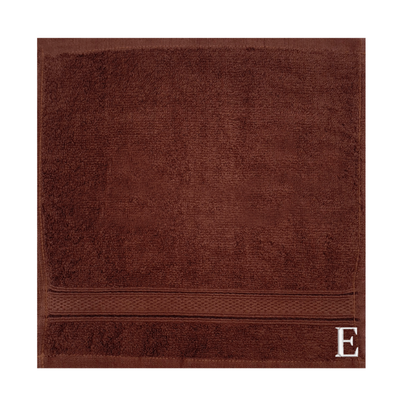 BYFT Daffodil (Brown) Monogrammed Face Towel (30 x 30 Cm-Set of 6) 100% Cotton, Absorbent and Quick dry, High Quality Bath Linen-500 Gsm White Thread Letter "E"
