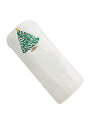 BYFT 100% Cotton Embroidered Christmas Tree Hand Towel, 50 x 80cm, White/Green
