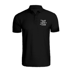 BYFT (Black) Embroidered Cotton T-shirt (Self Love Club) Personalized Polo Neck T-shirt For Women (XL)-Set of 1 pc-220 GSM