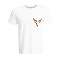 BYFT (White) Holiday Themed Embroidered Cotton T-shirt (Reindeer) Unisex Personalized Round Neck T-shirt (Small)-Set of 1 pc-190 GSM