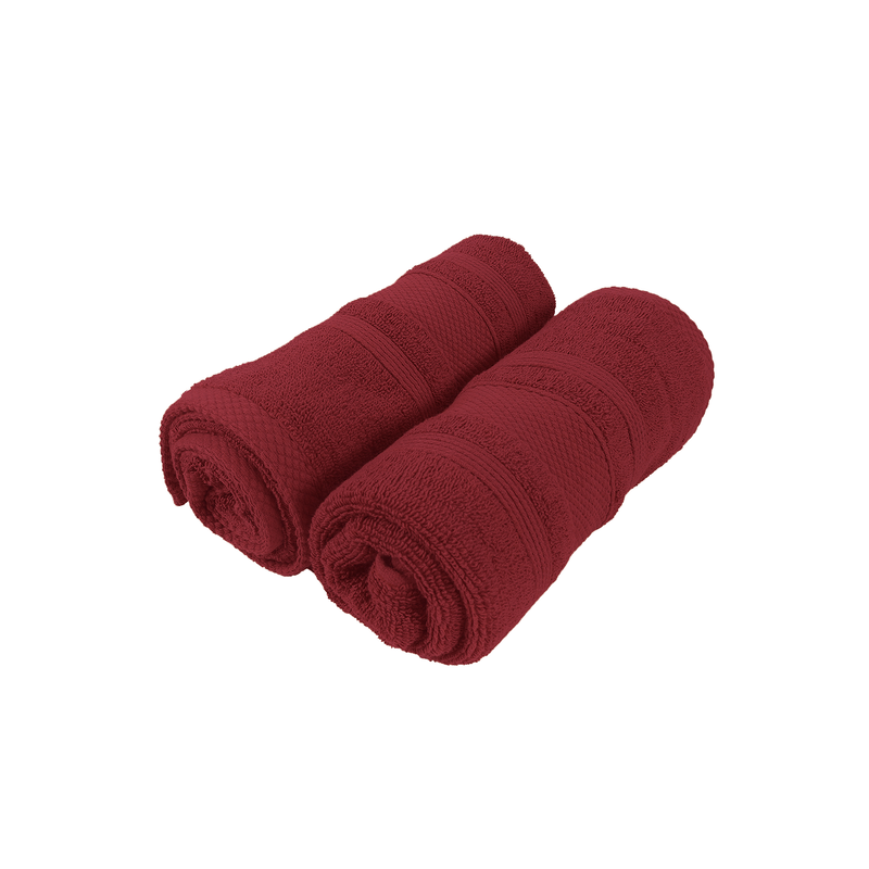 BYFT Home Castle (Maroon) Premium Hand Towel  (50 x 90 Cm - Set of 2) 100% Cotton Highly Absorbent, High Quality Bath linen with Diamond Dobby 550 Gsm