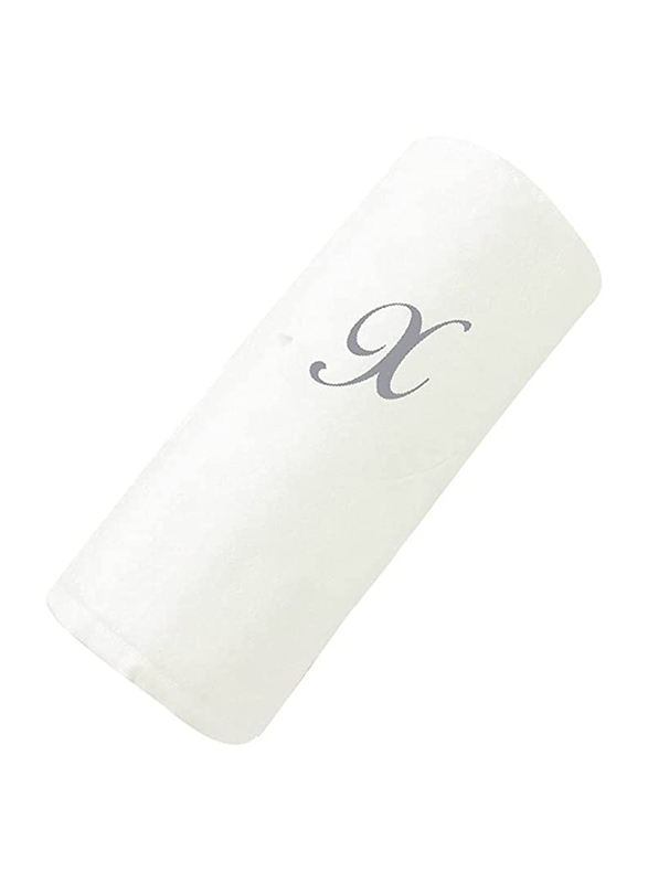 BYFT 2-Piece 100% Cotton Embroidered Letter X Bath & Hand Towel Set, White/Silver