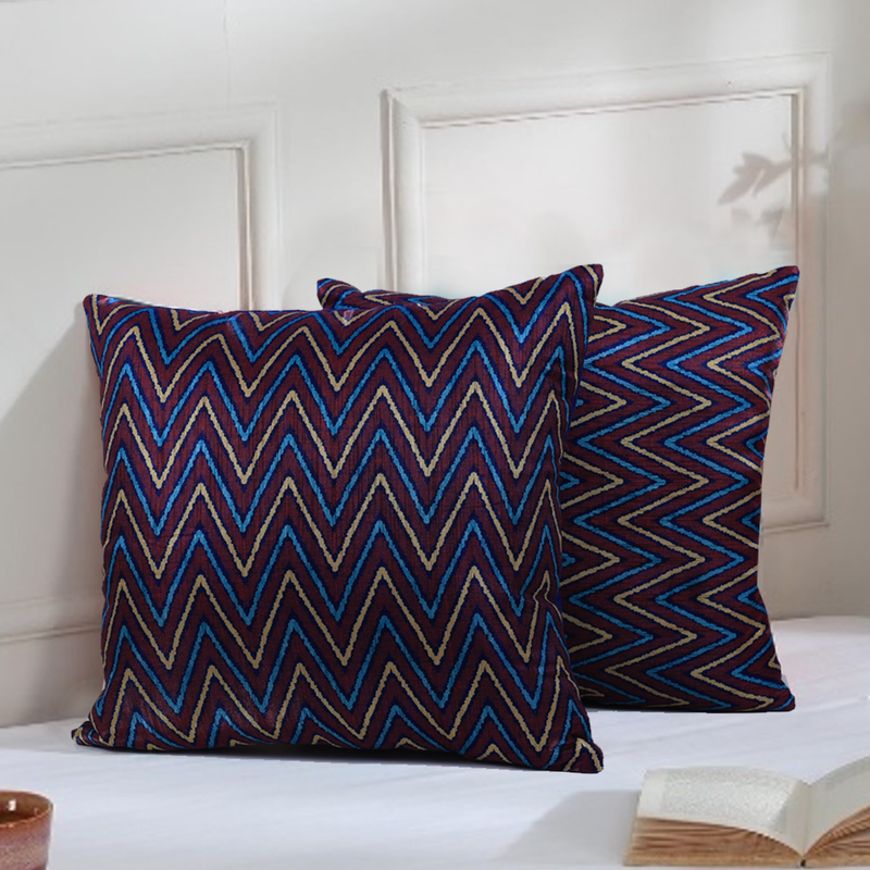 BYFT Zigzag Elegance Berry Blue 16 x 16 Inch Decorative Cushion Cover Set of 2