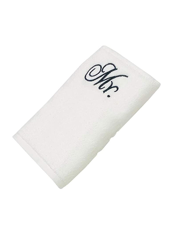 BYFT 100% Cotton Embroidered Mr. Bath Towel, 70 x 140cm, White/Black
