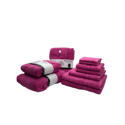 Daffodil(Fuchsia Pink)100% Cotton Premium Bath Linen Set(2 Face,2 Hand,2 Adult & 1 Kids Bath Towels with 2 Adult & 1,10yr Kids Bathrobe)Super Soft,Quick Dry & Highly Absorbent Family Pack of 10Pc