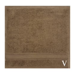 BYFT Daffodil (Dark Beige) Monogrammed Face Towel (30 x 30 Cm-Set of 6) 100% Cotton, Absorbent and Quick dry, High Quality Bath Linen-500 Gsm White Thread Letter "V"