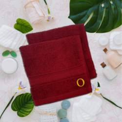 BYFT Daffodil (Burgundy) Monogrammed Face Towel (30 x 30 Cm-Set of 6) 100% Cotton, Absorbent and Quick dry, High Quality Bath Linen-500 Gsm Golden Thread Letter "O"