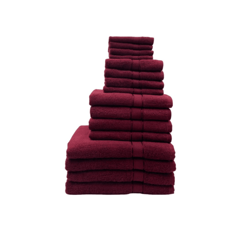 BYFT Daffodil (Burgundy) 100% Cotton Premium Bath Linen Set (4 Face, 4 Hand, 4 Adult Bath, & 4 Kids Bath Towels) Super Soft, Quick Dry, and Highly Absorbent Family Bath Linen Pack -Set of 16 Pcs