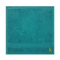 BYFT Daffodil (Turquoise Blue) Monogrammed Face Towel (30 x 30 Cm-Set of 6) 100% Cotton, Absorbent and Quick dry, High Quality Bath Linen-500 Gsm Golden Thread Letter "K"