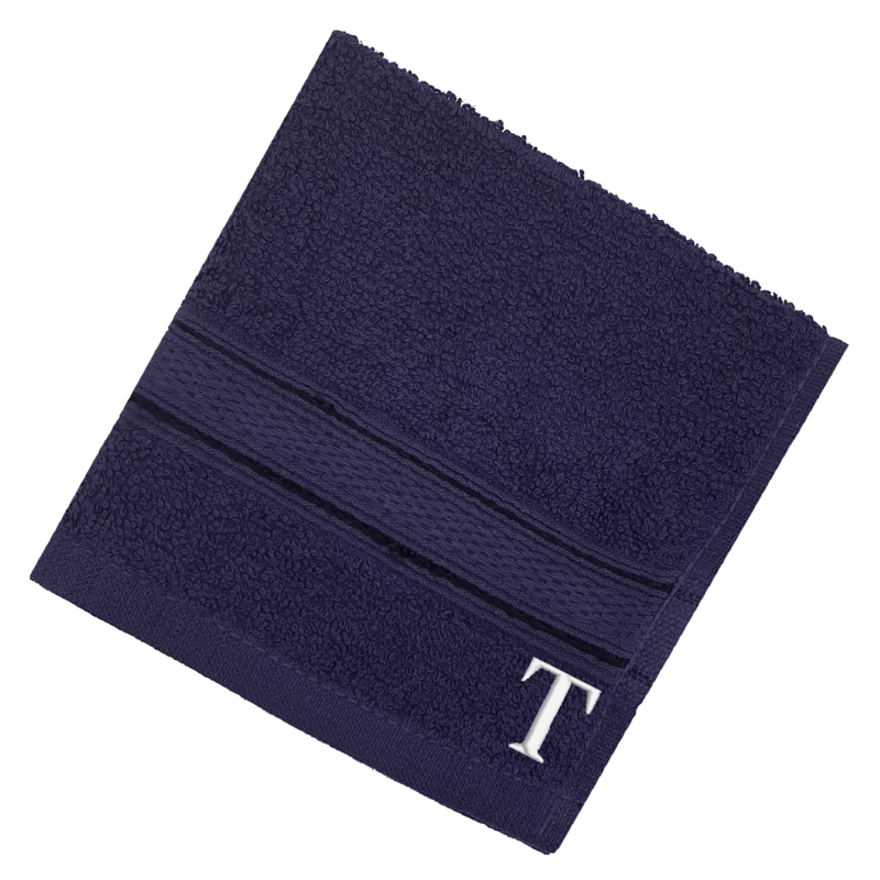 BYFT Daffodil (Navy Blue) Monogrammed Face Towel (30 x 30 Cm-Set of 6) 100% Cotton, Absorbent and Quick dry, High Quality Bath Linen-500 Gsm White Thread Letter "T"