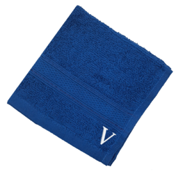 BYFT Daffodil (Royal Blue) Monogrammed Face Towel (30 x 30 Cm-Set of 6) 100% Cotton, Absorbent and Quick dry, High Quality Bath Linen-500 Gsm White Thread Letter "V"