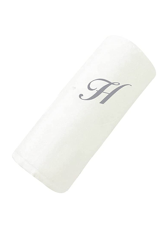 BYFT 100% Cotton Embroidered Letter H Hand Towel, 50 x 80cm, White/Silver