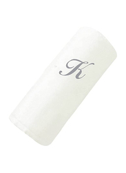 BYFT 2-Piece 100% Cotton Embroidered Letter K Bath and Hand Towel Set, White/Silver