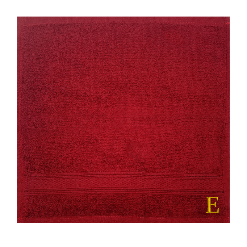 BYFT Daffodil (Burgundy) Monogrammed Face Towel (30 x 30 Cm-Set of 6) 100% Cotton, Absorbent and Quick dry, High Quality Bath Linen-500 Gsm Golden Thread Letter "E"