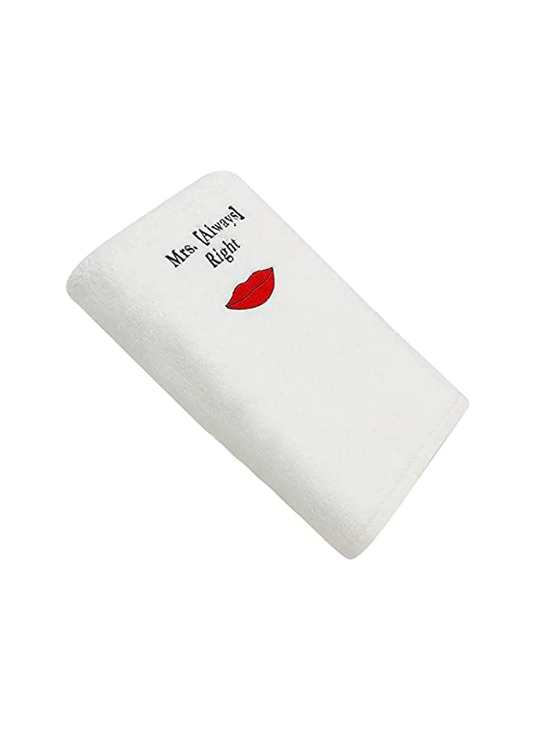 BYFT 100% Cotton Embroidered Mrs. Always Right Bath Towel, 70 x 140cm, White/Red