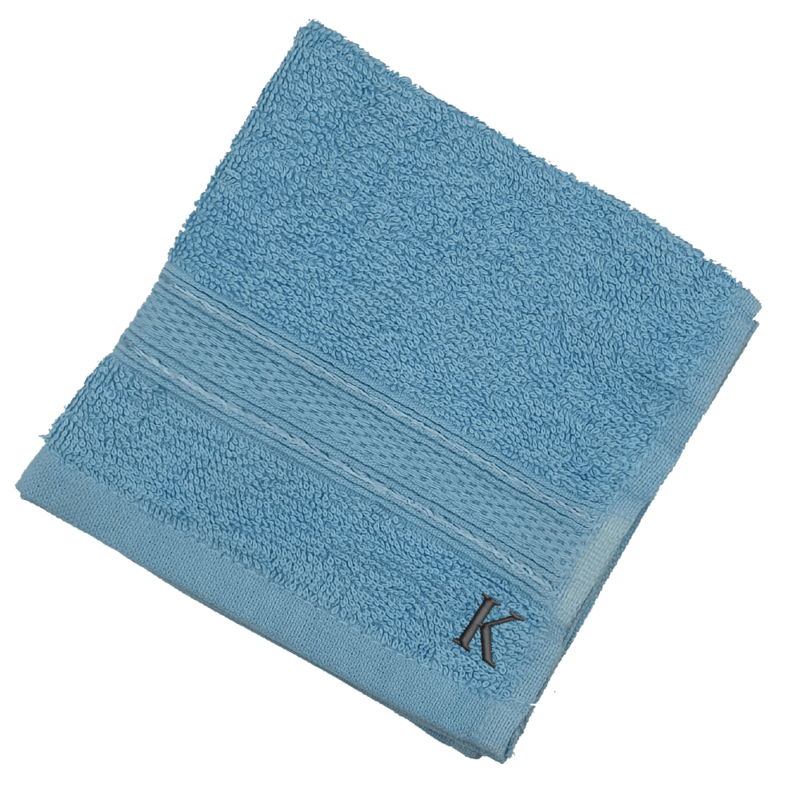 BYFT Daffodil (Light Blue) Monogrammed Face Towel (30 x 30 Cm-Set of 6) 100% Cotton, Absorbent and Quick dry, High Quality Bath Linen-500 Gsm Black Thread Letter "K"