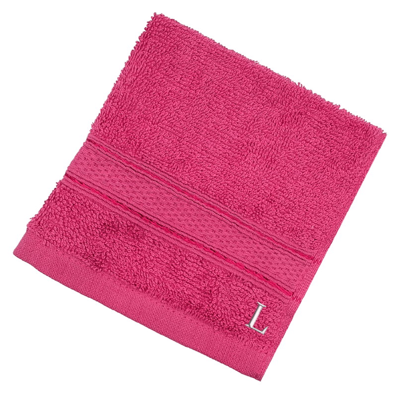 BYFT Daffodil (Fuchsia Pink) Monogrammed Face Towel (30 x 30 Cm-Set of 6) 100% Cotton, Absorbent and Quick dry, High Quality Bath Linen-500 Gsm White Thread Letter "L"
