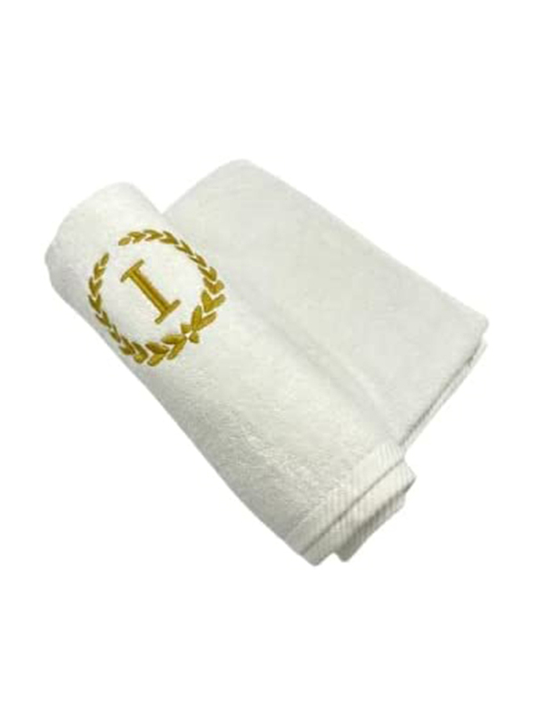 BYFT 100% Cotton Embroidered Monogrammed Letter I Bath Towel, 70 x 140cm, White/Gold