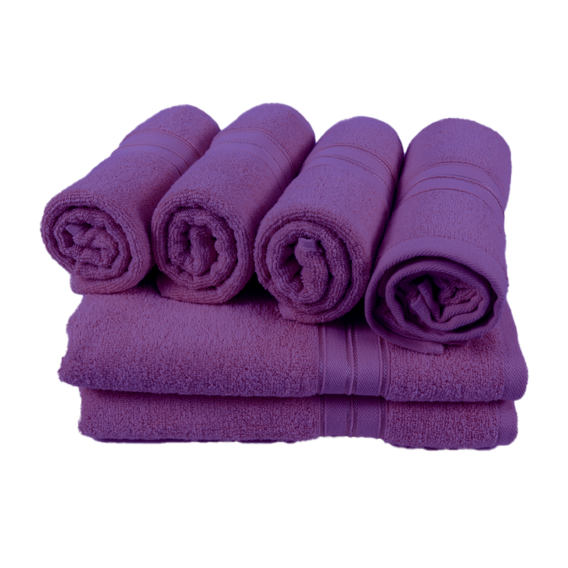 BYFT Home Trendy (Lavender) 4 Hand Towel (50 x 90 Cm) & 2 Bath Towel (70 x 140 Cm) 100% Cotton Highly Absorbent, High Quality Bath linen with Striped Dobby 550 Gsm Set of 6