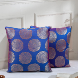 BYFT Golden Brocade Nick Blue 16 x 16 Inch Decorative Cushion Cover Set of 2