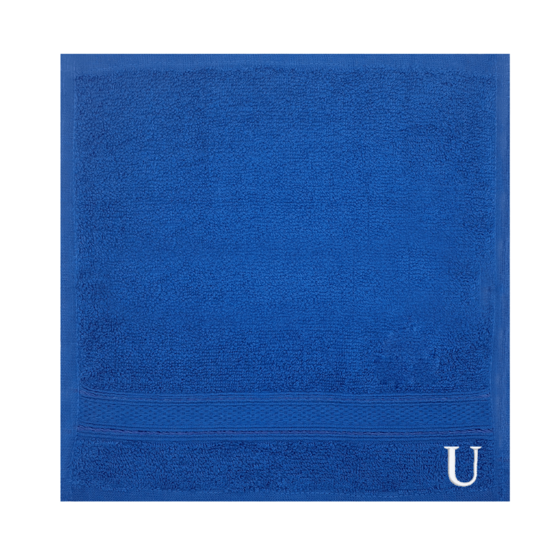 BYFT Daffodil (Royal Blue) Monogrammed Face Towel (30 x 30 Cm-Set of 6) 100% Cotton, Absorbent and Quick dry, High Quality Bath Linen-500 Gsm White Thread Letter "U"