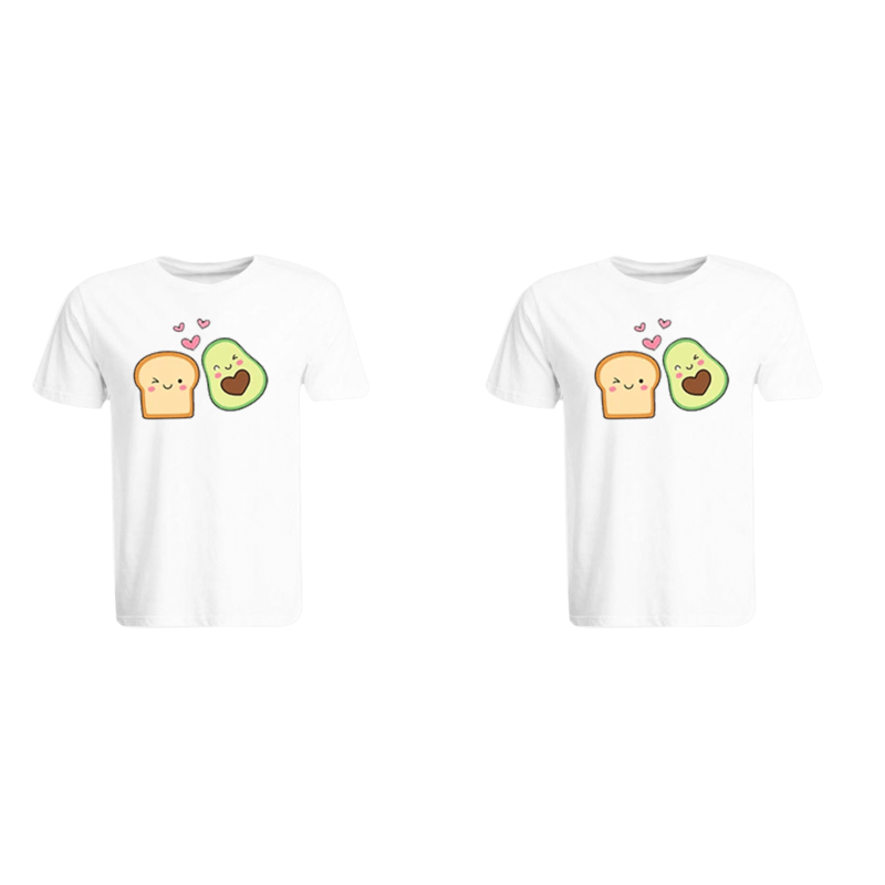 

BYFT (White) Couple Printed Cotton T-shirt (Avocado Toast) Personalized Round Neck T-shirt (XL)-Set of 2 pcs-190 GSM