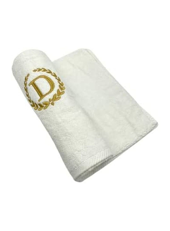 BYFT 100% Cotton Embroidered Monogrammed Letter D Hand Towel, 50 x 80cm, White/Gold
