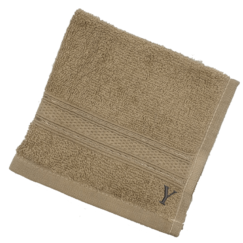 BYFT Daffodil (Light Beige) Monogrammed Face Towel (30 x 30 Cm-Set of 6) 100% Cotton, Absorbent and Quick dry, High Quality Bath Linen-500 Gsm Black Thread Letter "Y"
