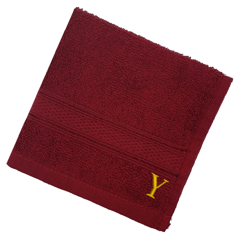 BYFT Daffodil (Burgundy) Monogrammed Face Towel (30 x 30 Cm-Set of 6) 100% Cotton, Absorbent and Quick dry, High Quality Bath Linen-500 Gsm Golden Thread Letter "Y"