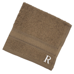BYFT Daffodil (Dark Beige) Monogrammed Face Towel (30 x 30 Cm-Set of 6) 100% Cotton, Absorbent and Quick dry, High Quality Bath Linen-500 Gsm White Thread Letter "R"