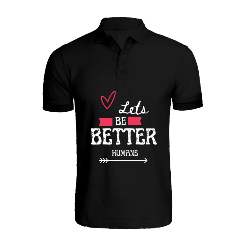 

BYFT (Black) Ramadan Printed Tshirt (Lets Be Better Humans) Cotton (Large) Unisex Polo Neck Tshirt -220 GSM