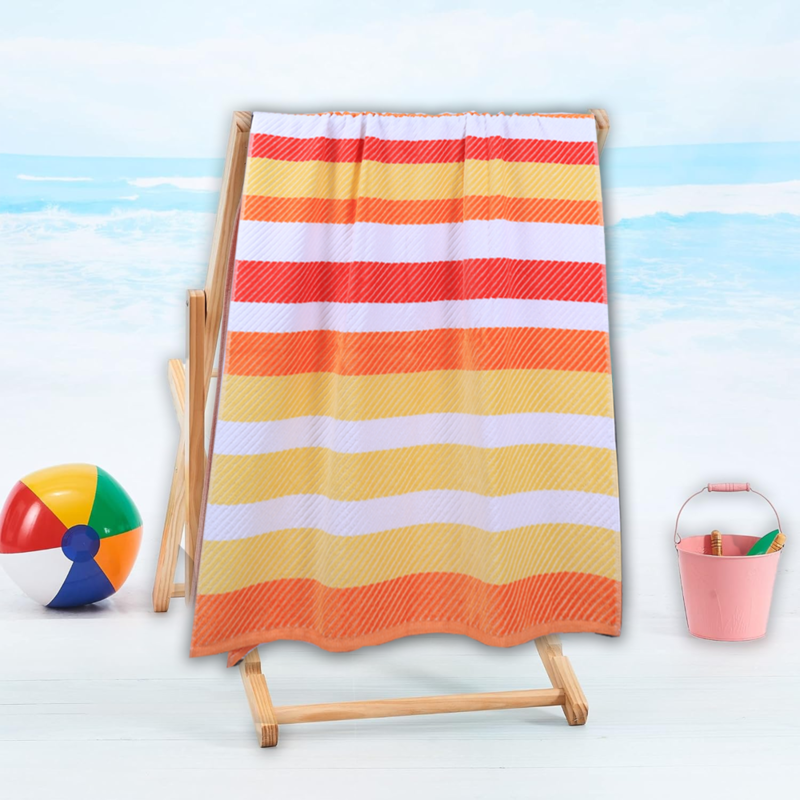 BYFT Jacquard Beach Towel 86 x 162 Cm 390 Gsm Orange Cotton Set of 1