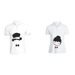 BYFT (White) Couple Printed Cotton T-shirt (Chinese Couple) Personalized Polo Neck T-shirt (Small)-Set of 2 pcs-220 GSM