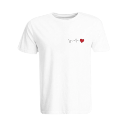 BYFT (White) Embroidered Cotton T-shirt (Heartbeat ) Personalized Round Neck T-shirt For Men (2XL)-Set of 1 pc-190 GSM