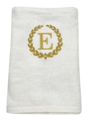 BYFT 2-Piece 100% Cotton Embroidered Letter E Bath & Hand Towel Set, White/Gold