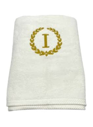 BYFT 100% Cotton Embroidered Monogrammed Letter I Hand Towel, 50 x 80cm, White/Gold