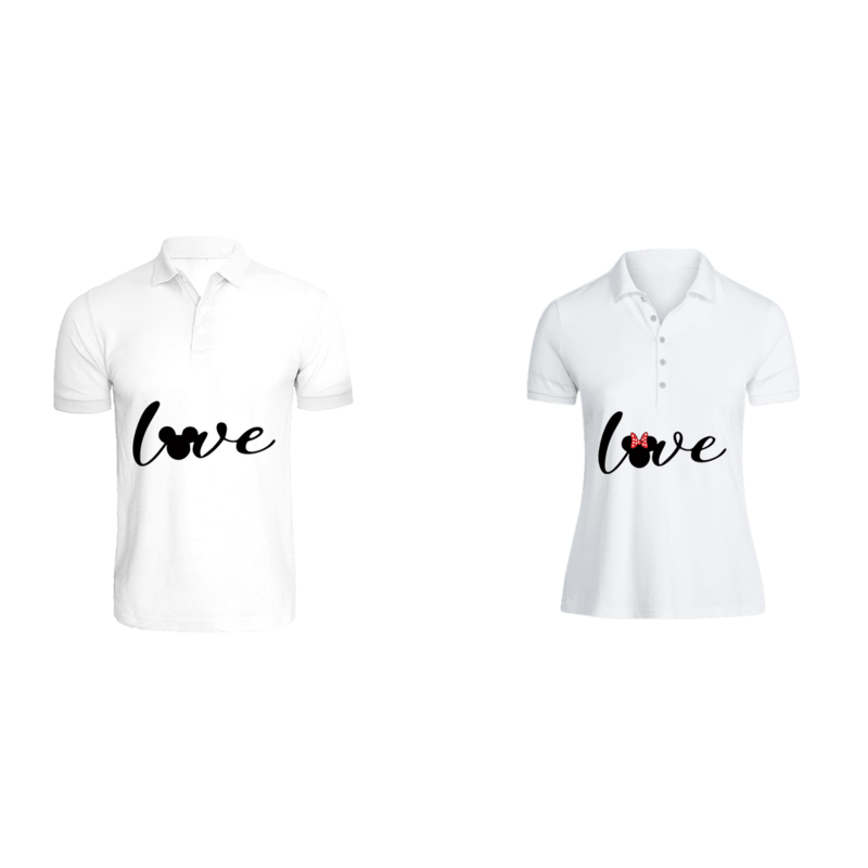 BYFT (White) Couple Printed Cotton T-shirt (Mickey & Minnie Love) Personalized Polo Neck T-shirt (Small)-Set of 2 pcs-220 GSM