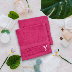 BYFT Daffodil (Fuchsia Pink) Monogrammed Face Towel (30 x 30 Cm-Set of 6) 100% Cotton, Absorbent and Quick dry, High Quality Bath Linen-500 Gsm White Thread Letter "Y"
