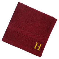 BYFT Daffodil (Burgundy) Monogrammed Face Towel (30 x 30 Cm-Set of 6) 100% Cotton, Absorbent and Quick dry, High Quality Bath Linen-500 Gsm Golden Thread Letter "H"
