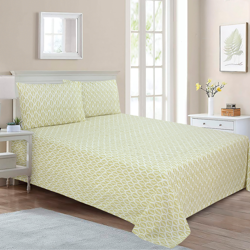 

BYFT Home Design King Flat Sheet 240 x 260 Cm 2 Pillow Cover 50 x 80 Cm Feuille Coord 100% Cotton Set of 3